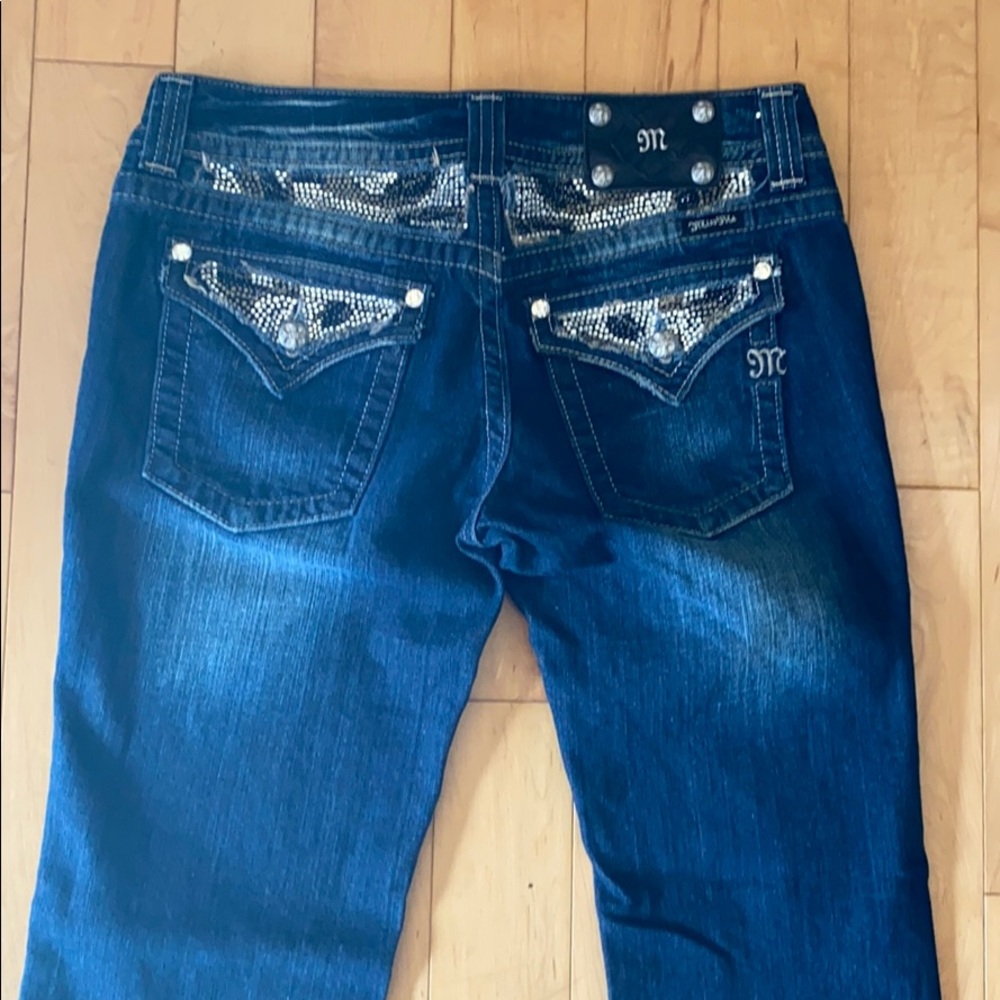 Miss Me Dark Blue Boot Cut Jeans with Silver Details - Picture 2 of 6